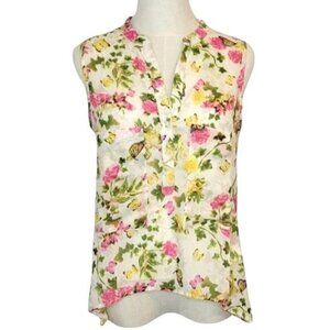 Olé Koton Cutout High Low Sleeveless Half Button Floral Blouse 34